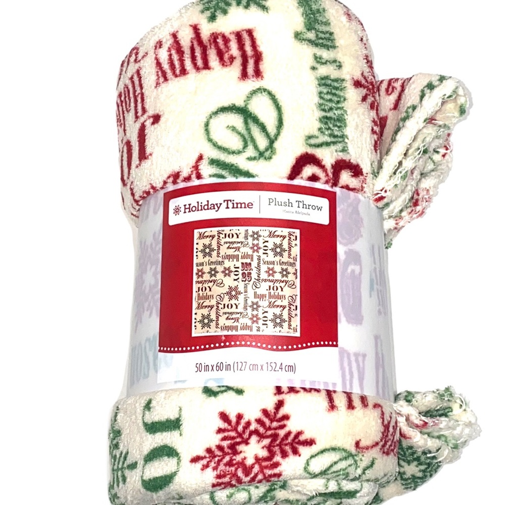 Holiday Time Joy Merry Christmas Sentiment Plush Blanket Throw